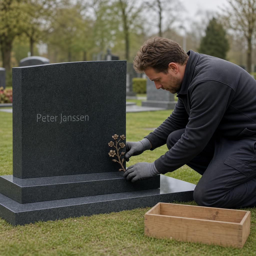 Vakman aan het werk op een begraafplaats
